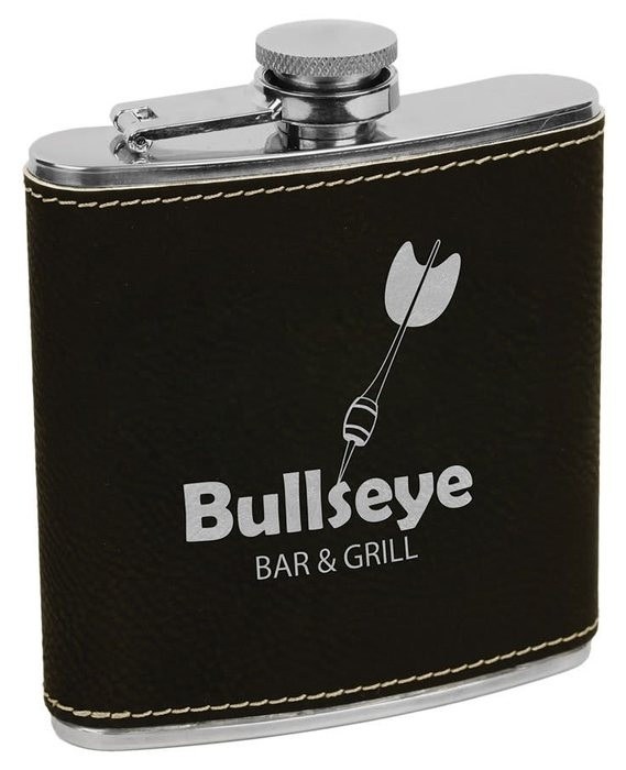 6 oz. Black/Silver Leatherette Stainless Steel Flask — catalog reference 707