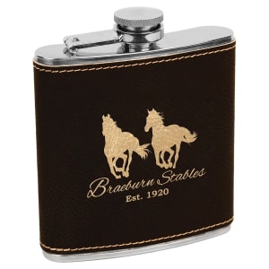 6 oz. Black/Gold Leatherette Stainless Steel Flask — catalog reference 703