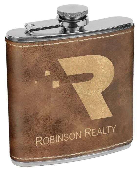 6 oz. Rustic/Gold Leatherette Stainless Steel Flask — catalog reference 708