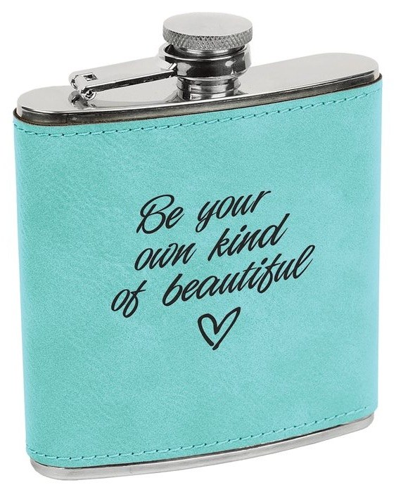 6 oz. Teal Leatherette Stainless Steel Flask — catalog reference 709