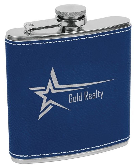 6 oz. Blue/Silver Leatherette Stainless Steel Flask — catalog reference 710