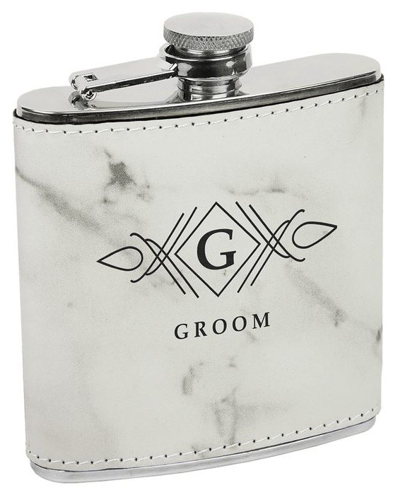 6 oz.White Marble Leatherette Stainless Steel Flask — catalog reference 712