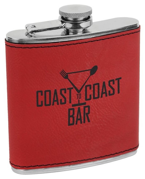 6 oz. Red Leatherette Stainless Steel Flask — catalog reference 713