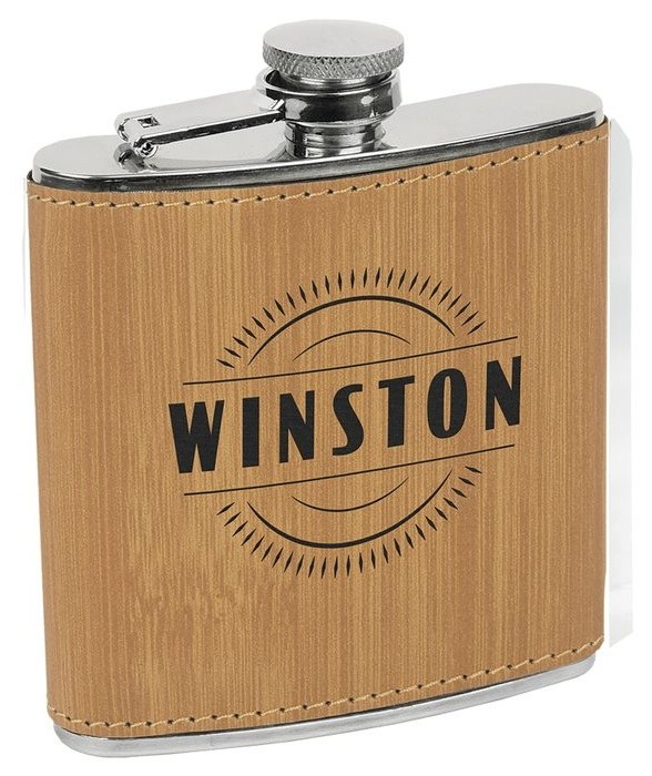 6 oz. Bamboo Leatherette Stainless Steel Flask — catalog reference 711