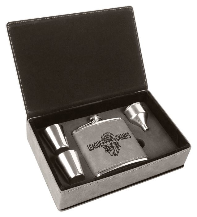 6 oz. Gray Leatherette Flask Gift Set — catalog reference 683