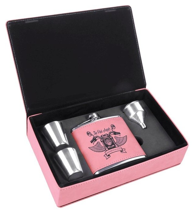 6 oz. Pink Leatherette Flask Gift Set — catalog reference 684
