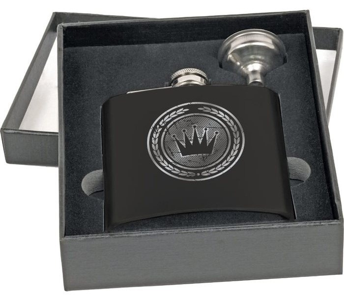 6 oz. Matte Black Flask Set in Black Presentation Box — catalog reference 714