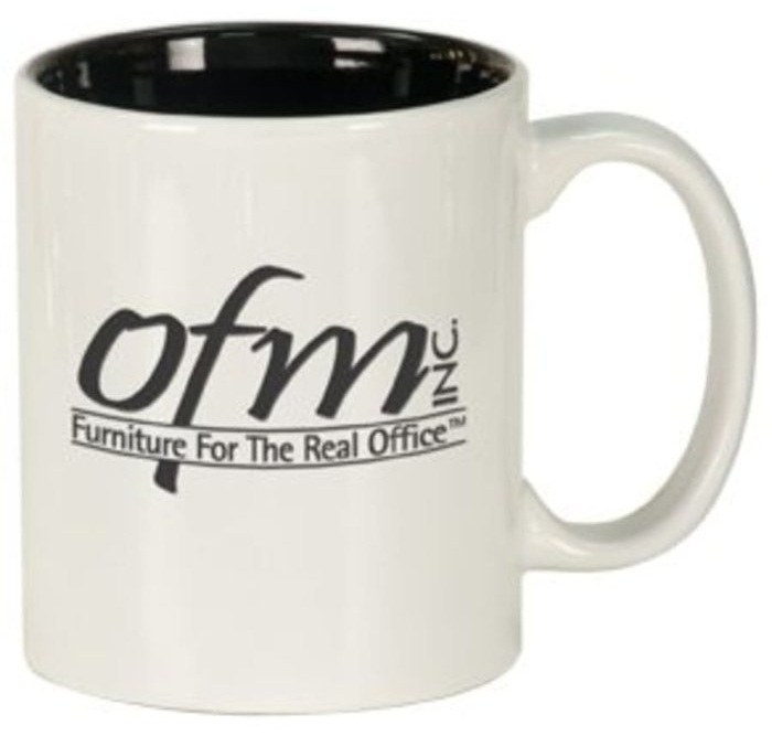 11 oz. White/Black Ceramic Round Mug — catalog reference 600
