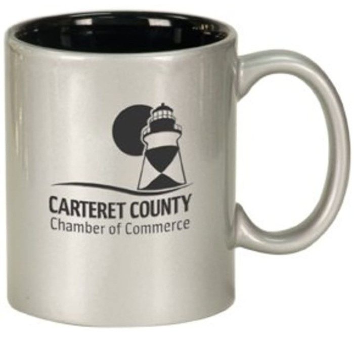 11 oz. Silver/Black Ceramic Round Mug — catalog reference 601