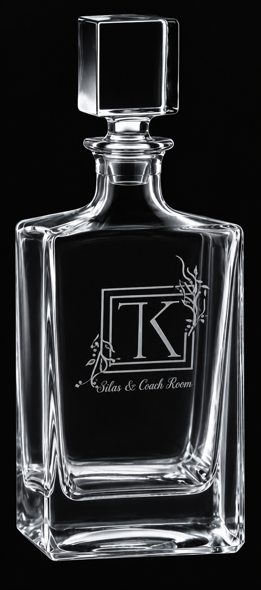 810 mL Rectangle Glass Decanter in Black Gift Box with Printed Paper Sleeve — catalog reference 741