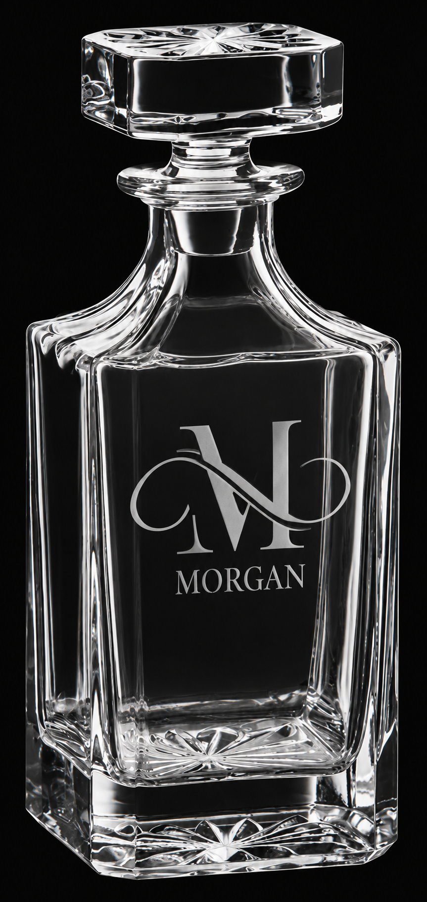 750 mL Square Glass Decanter in Black Gift Box with Printed Paper Sleeve — catalog reference 740