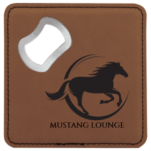 4 x 4 in. Dark Brown Leatherette Bottle Opener Coasters — catalog reference 1845
