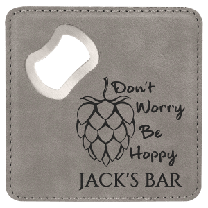 4 x 4 in. Gray Leatherette Bottle Opener Coasters — catalog reference 1848