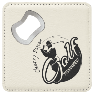 4 x 4 in. White Leatherette Bottle Opener Coasters — catalog reference 1853