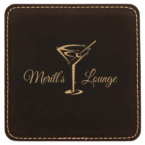 4 x 4 in. Square Black / Gold Leatherette Coasters — catalog reference 1883