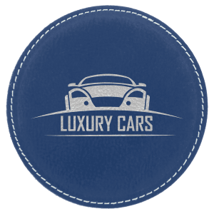 4 in. Round Blue / Silver Leatherette Coasters — catalog reference 1896