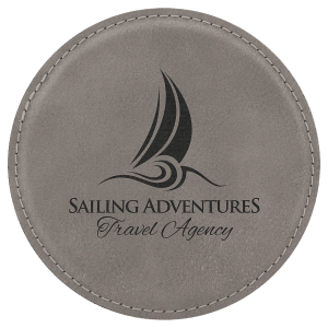 4 in. Round Gray Leatherette Coasters — catalog reference 1901