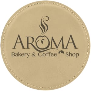 4 in. Round Light Brown Leatherette Coasters — catalog reference 1899