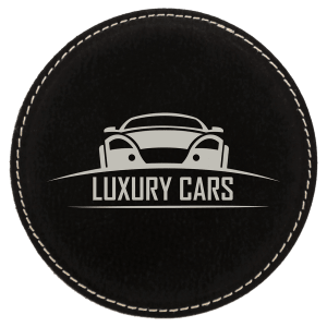 4 in. Round Black / Silver Leatherette Coasters — catalog reference 1903