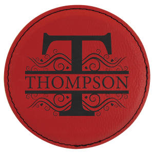 4 in. Round Red Leatherette Coasters — catalog reference 1907