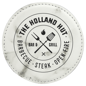 4 in. Round White Marble Leatherette Coasters — catalog reference 1908