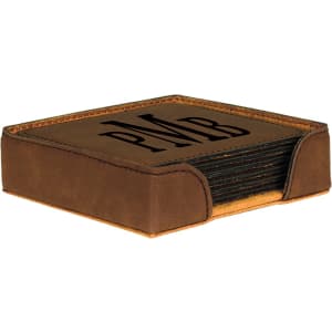 4 x 4 in. Square Dark Brown Leatherette Six-Coaster Sets — catalog reference 1913