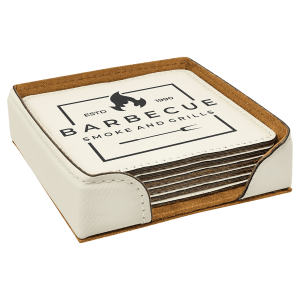 4 x 4 in. Square White Leatherette Six-Coaster Sets — catalog reference 1911