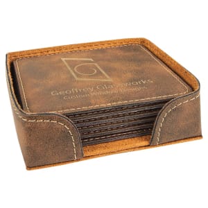 4 x 4 in. Square Rustic / Gold Leatherette Six-Coaster Sets — catalog reference 1914