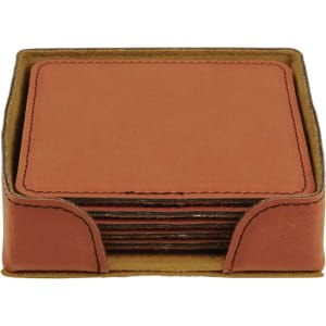 4 x 4 in. Square Rawhide Leatherette Six-Coaster Sets — catalog reference 1917