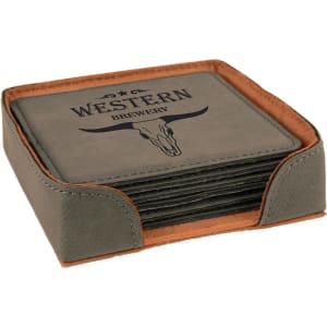 4 x 4 in. Square Gray Leatherette Six-Coaster Sets — catalog reference 1916