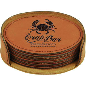 4 in. Round Rawhide Leatherette Six-Coaster Sets — catalog reference 1922