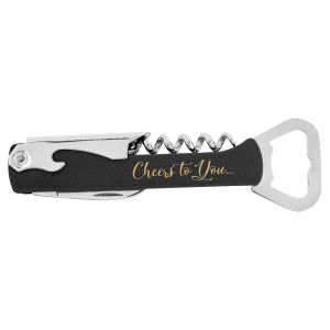 Black/Gold Leatherette Wine Bottle Opener — catalog reference 1623