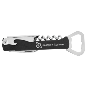 Black/Silver Leatherette Wine Bottle Opener — catalog reference 1628