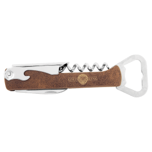 Rustic/Gold Leatherette Wine Bottle Opener — catalog reference 1629