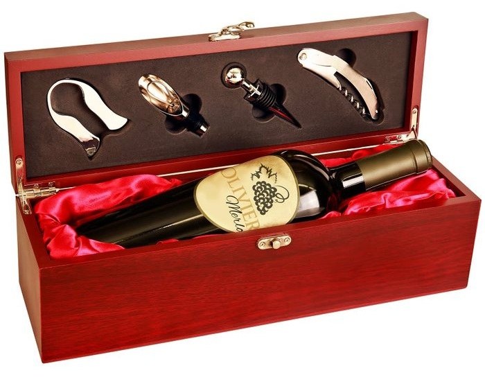 14.25 x 4.25 x 4.625 in. Rosewood-Finish Presentation Box with Tools — catalog reference 1053