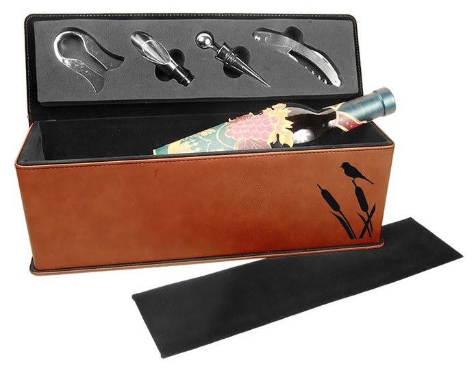 14 x 4.25 x 4.5 in. Leatherette Wine Box with Tools rawhide/black — catalog reference 1058