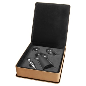 6.625 x 7.375 in. Three-Piece Leatherette Wine Tool Set light brown/black — catalog reference 1061