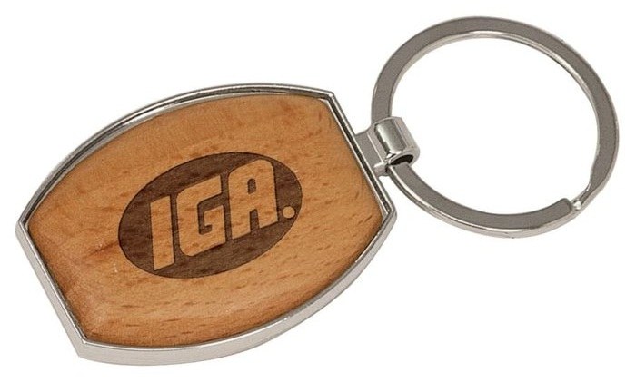 1 1/2" x 1 15/16" Silver/Wood Oval Keychain — catalog reference 818