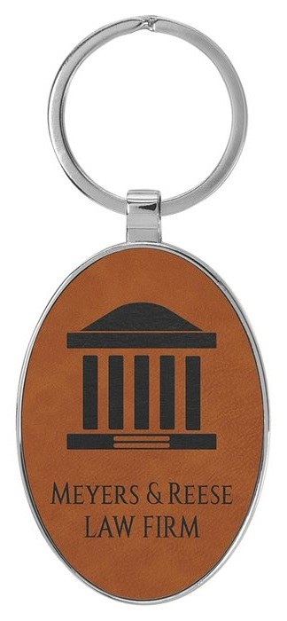 3 x 1.75 in. Oval Metal-Frame Leatherette Keychain - rawhide/black — catalog reference 828