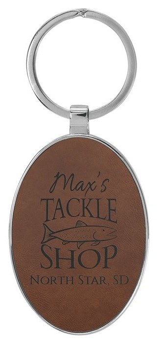3 x 1.75 in. Oval Metal-Frame Leatherette Keychain - dark brown/black — catalog reference 826