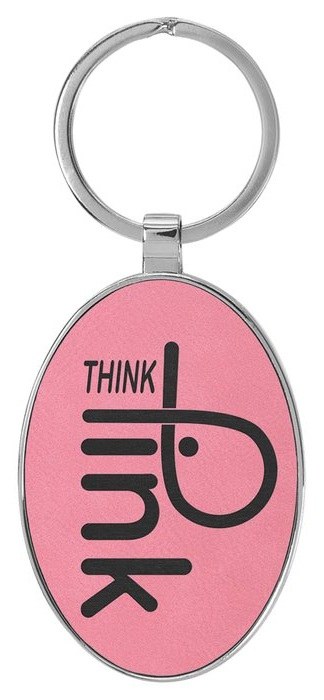 3" x 1 3/4" Leatherette/Metal Pink Oval Keychain — catalog reference 830