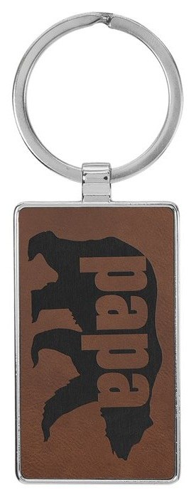 2 3/4" x 1 1/4" Leatherette/Metal Dark Brown Rectangle Keychain — catalog reference 840