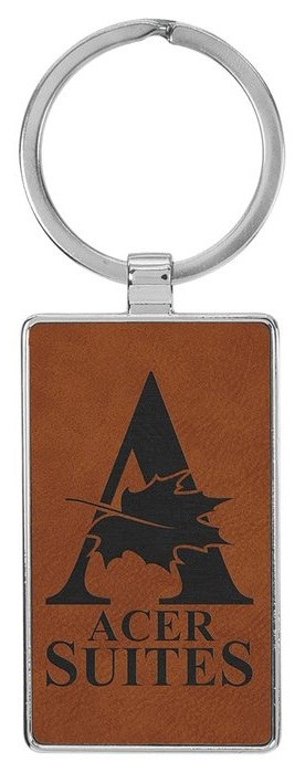 2 3/4" x 1 1/4" Leatherette/Metal Rawhide Rectangle Keychain — catalog reference 842