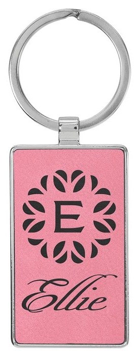 2.75 x 1.25 in. Rectangle Metal-Frame Leatherette Keychain - pink/black — catalog reference 844