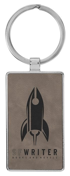 2 3/4" x 1 1/4" Leatherette/Metal Gray Rectangle Keychain — catalog reference 843