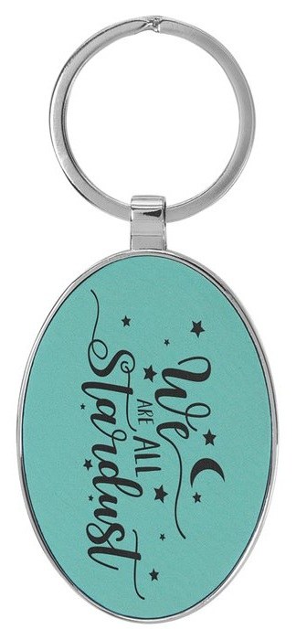 3" x 1 3/4" Leatherette/Metal Teal Oval Keychain — catalog reference 833