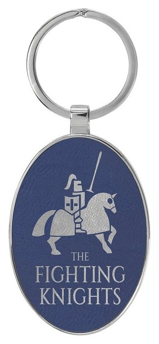 3" x 1 3/4" Leatherette/Metal Blue/Silver Oval Keychain — catalog reference 834