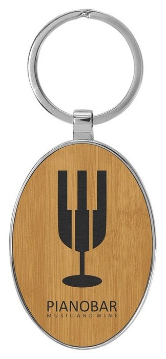 3" x 1 3/4" Leatherette/Metal Bamboo Oval Keychain — catalog reference 835
