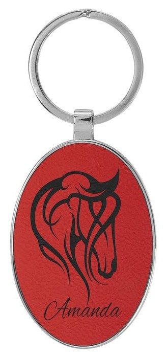 3" x 1 3/4" Leatherette/Metal Red Oval Keychain — catalog reference 836