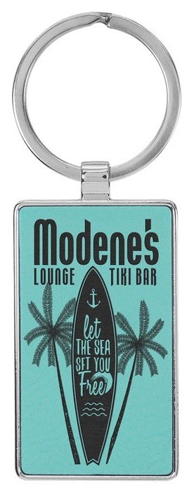 2 3/4" x 1 1/4" Leatherette/Metal Teal Rectangle Keychain — catalog reference 847